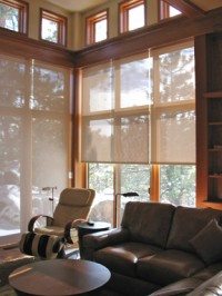 Insolroll® solar screen shades corner application Solar window shades in a corner with side by side windows.