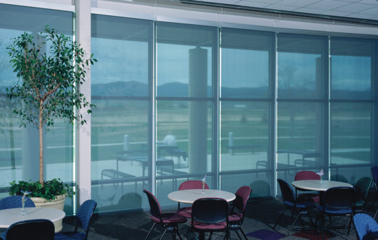 Insolroll Motorized Solar Screen Shades Cafeteria