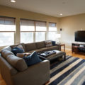 Decorative roller shades family room sectional